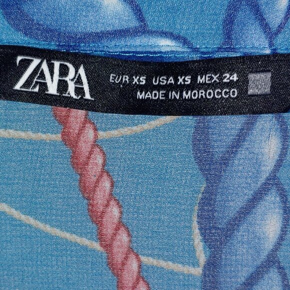 ZARA Nautical Ropes Print Oversized Blouse Shirt Size XS Blue - Picture 2 of 5